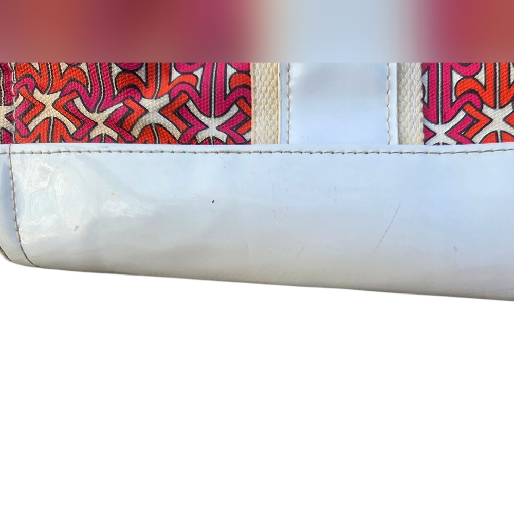 Tory Burch - Large Ella Printed Tote Bag Pink Orange Logo Nylon Patent Trim - Picture 9 of 15